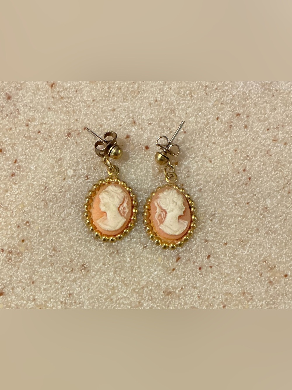 Gold Cameo Drop Earrings - Women's Pink Cameo Earrings
